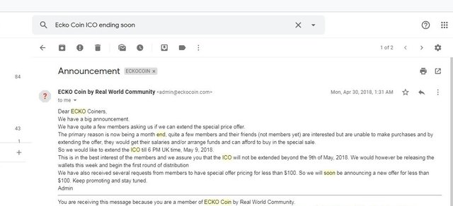 ECKOCOIN EMAIL ABOUT SALES EXTENSION  APRIL 30 2018 1.JPG