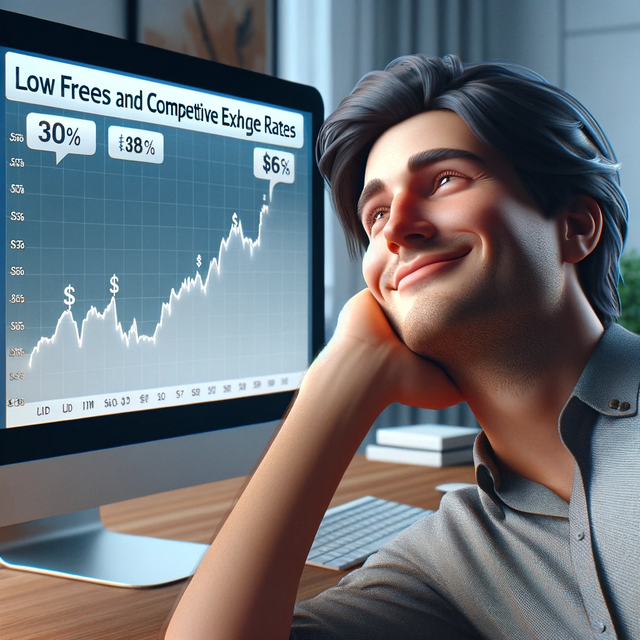 DALL·E 2023-11-21 23.21.39 - Create a photorealistic image of a content person appreciating low fees and competitive exchange rates. The scene shows an individual looking at a com.png