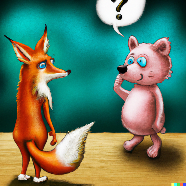 DALL·E 2022-12-09 10.19.38 - a fox asking a pig a question digital art.png