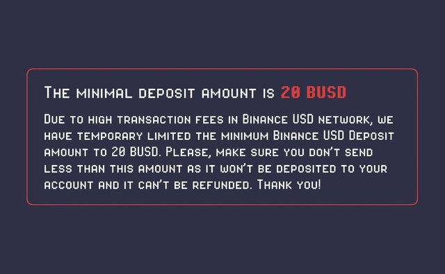 The Minimal Deposit Amount Is 20 BUSD