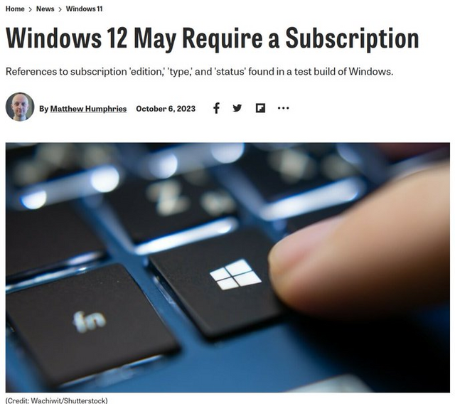 Windows 12 May Require a Subscription