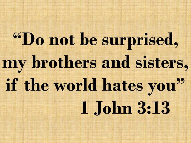 The spiritual life. Do not be surprised, my brothers and sisters, if the world hates you. 1 John 3,13.jpg