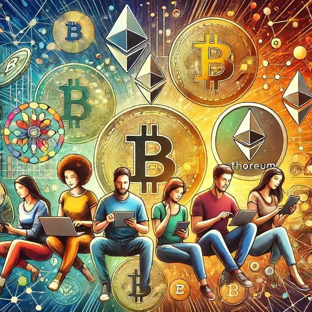 DALL·E 2024-06-13 21.43.34 - An artistic representation of people from diverse backgrounds engaging in cryptocurrency activities. The image should show individuals of different et.webp