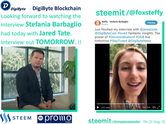 DigiByte Blockchain Jared Tate Stefania Barbaglio interview coming tomorrow