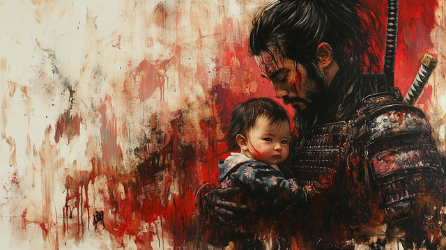 caveproject_painting_samurai_and_a_baby_--ar_169_--stylize_250__512fc39f-6a97-4b7c-b082-7409c242b331.png