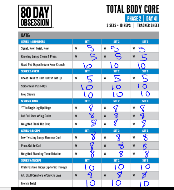 Day 41 of Workout Program Total Body Core 80 Day Obsession