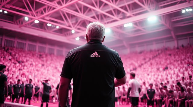 Surreal infrared image of a crowded indoor seven-a-side soccer arena. An Adidas-clad coach calls players.  Gentle soft light, diffused shadows, otherworldly appearance, subtle illuminatio.jpg