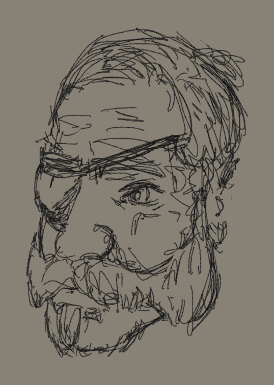 sketch of a man with an eyepatch mustache by rob-parenti steemit