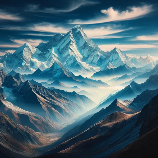DALL·E 2024-04-12 15.25.38 - A stunning landscape view of the Himalayas that captures their natural majesty and awe-inspiring scale. The image should feature towering snow-capped .webp