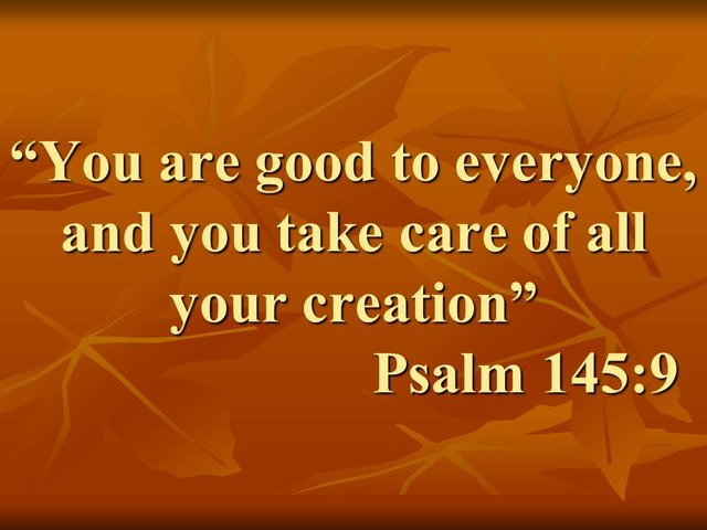 Worship the wise God. You are good to everyone, and you take care of all your creation. Psalm 145,9.jpg