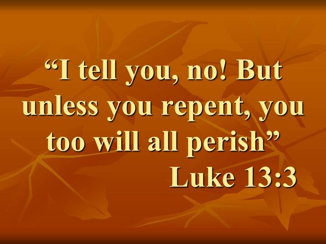 Jesus and the change of life. I tell you, no! But unless you repent, you too will all perish. Luke 13,3.jpg
