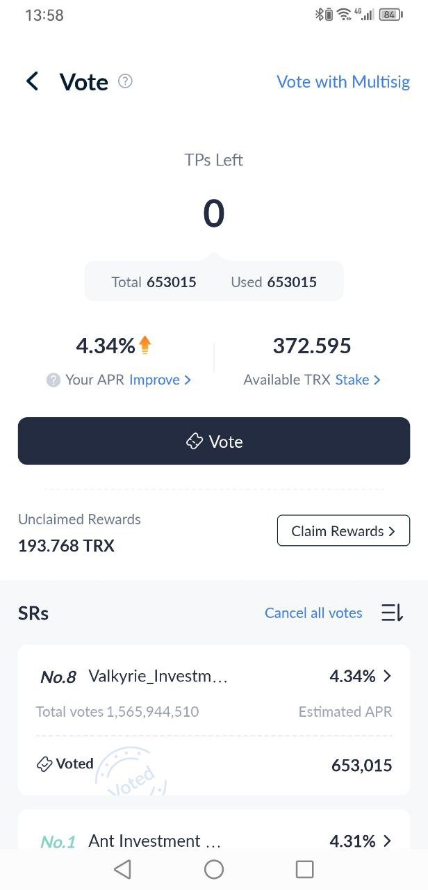 TRX Friday Initiative :: 653015 TRON Power Used to Vote SRs