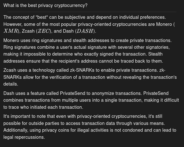 What is the best privacy cryptocurrency? / AI Chat2Z
