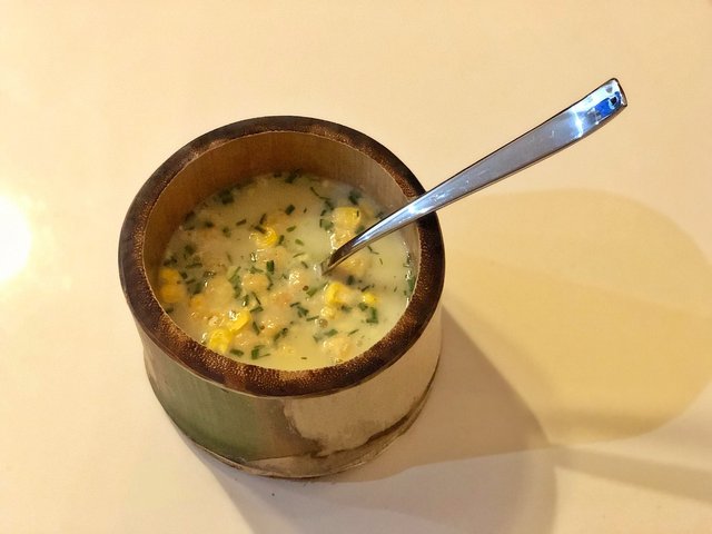 Soup in a bamboo bowl