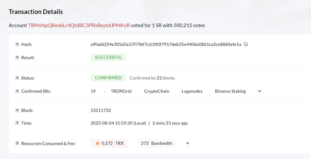 TRX Friday Initiative :: 500215 TRON Power Used to Vote SRs