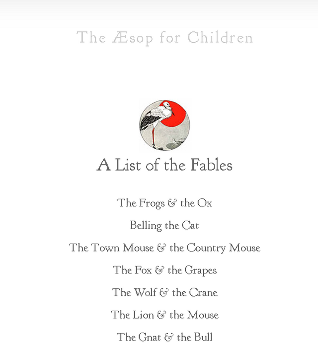 Sample list of Aesop's Fables