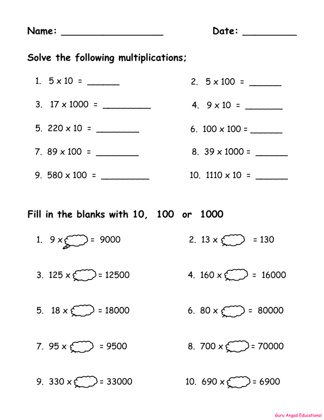 Multiplying Whole Numbers By 10 100 And 1000 Teaching 40 OFF