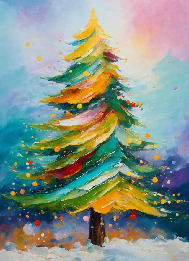 Abstract oil painting of Christmas tree.webp