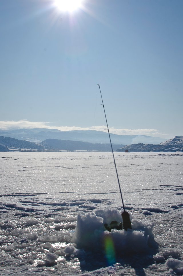 The solo fishing pole on the ice lake.JPG