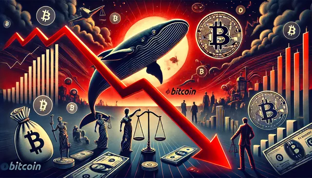 DALL·E 2024-06-18 20.21.38 - A dramatic illustration of Bitcoin's recent price drop. The scene features a bold, red downward trend line on a financial chart with Bitcoin's logo pr.webp