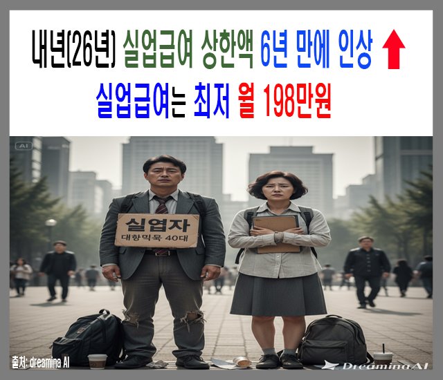 내년(26년) 실업급여 상한액 6년만에 인상 및 최저 월 198만원.jpg