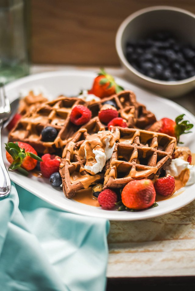 Chocolate Spelt Waffles + Maple Nut Butter Syrup (Vegan)-6.jpg