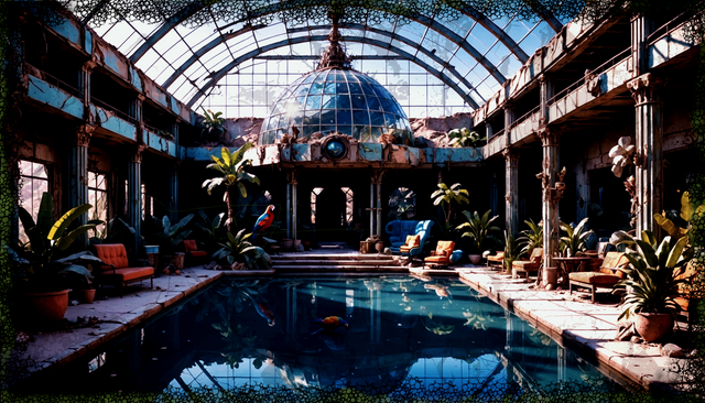 Futuristic, artificial natural scenery in contrast to the real destruction..png