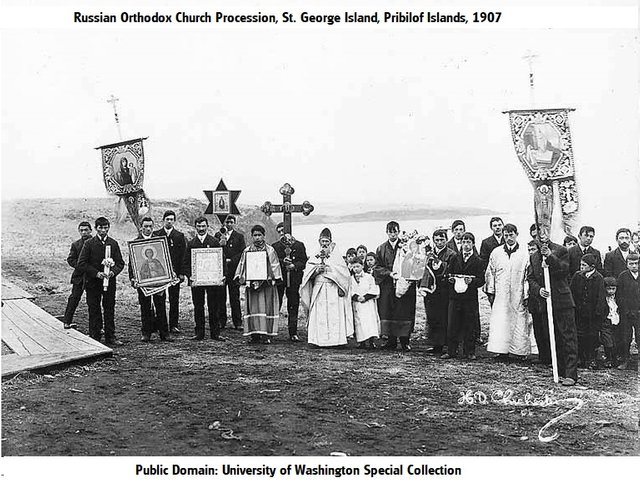 Russian Orthodox2 Church procession Saint_George,_Pribilof_Islands,_1907 U. Wash special collenction public.jpg