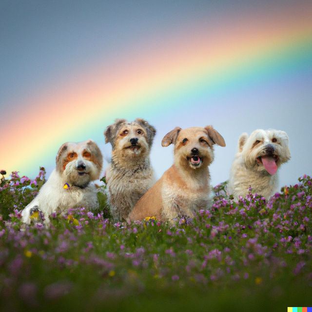 DALL·E 2022-07-19 17.43.39 - A group of cute dogs enjoyed watching the rainbow in a flowery field.png