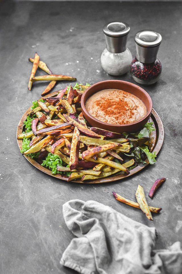 Baked Yam or Sweet Potato Fries with Sriracha Hummus (Vegan + GF)-4.jpg