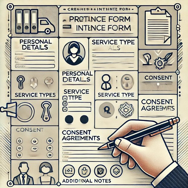 DALL·E 2024-11-18 18.54.15 - A clear and detailed illustration of a step-by-step guide for creating a proper intake form. The design showcases essential sections like personal det.jpeg