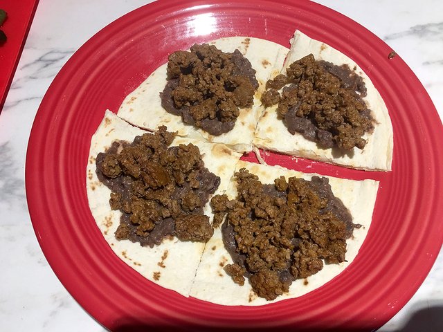 Taco Pizza—Quarters With Meat.JPG