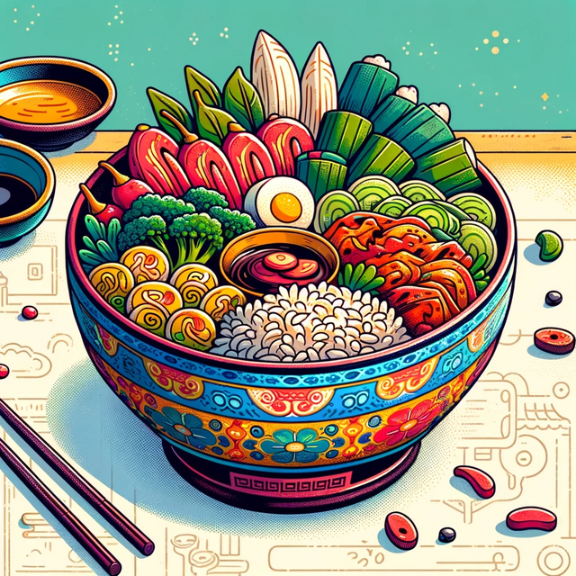 DALL·E 2023-11-18 00.08.50 - A vibrant, cartoon-style illustration of a traditional Korean dish. The dish is colorful and beautifully presented, with a variety of ingredients like.png