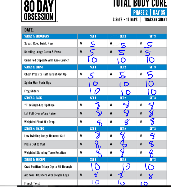 Day 35 of Workout Program Total Body Core 80 Day Obsession