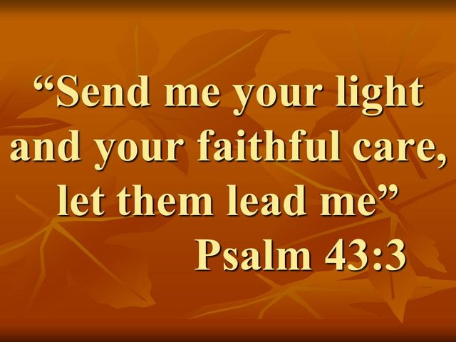 Prayer to the Lord for help. Send me your light and your faithful care, let them lead me. Psalm 43,3.jpg