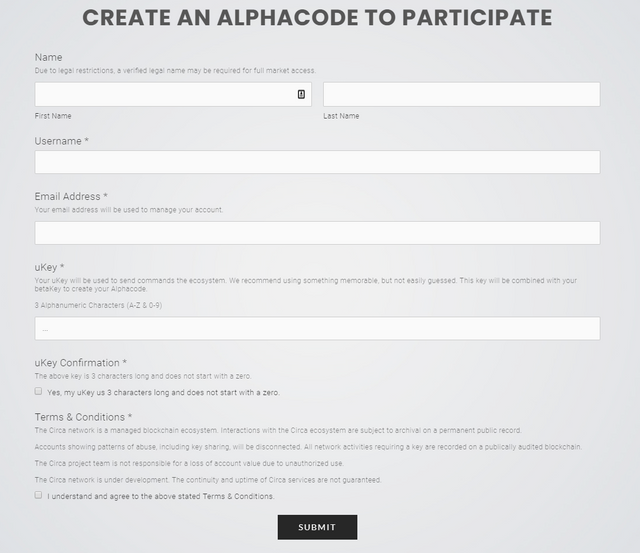 Alphacode Registration - https://circa.systems/steem