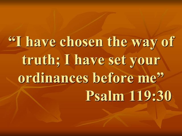 Meditation on God's law. I have chosen the way of truth; I have set your ordinances before me. Psalm 119,30.jpg