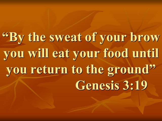 The original sin. By the sweat of your brow you will eat your food until you return to the ground. Genesis 3,19.jpg