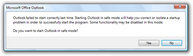 Outlook no se puede cargar en modo bastante seguro