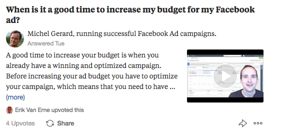 When is it a good time to increase my budget for my Facebook ad?