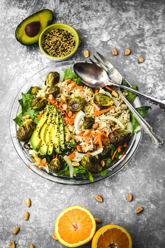 Roasted Brussels Sprouts Brown Rice Salad with Sesame Orange Dressing (Vegan)-4.jpg