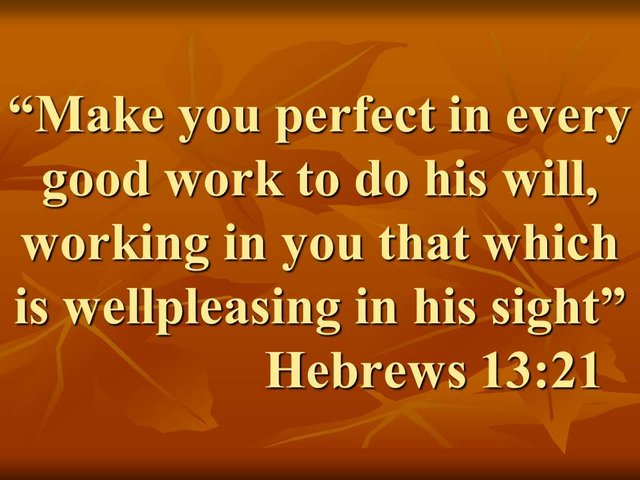 Believe in Jesus. Make you perfect in every good work to do his will, working in you that which is wellpleasing in his sight. Hebrews 13,21.jpg