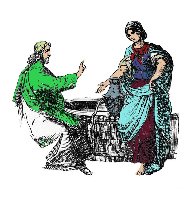 jesus-meets-a-samaritan-woman-at-jacobs-well-scene-of-the-new-testament-histoire-biblique-de-lancien-testament-2EE2JTK.jpg