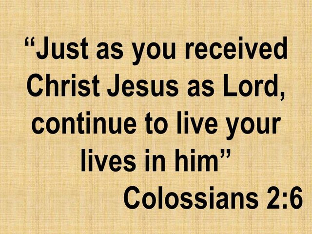 The grace of God.  Just as you received Christ Jesus as Lord, continue to live your lives in him. Colossians 2,6.jpg