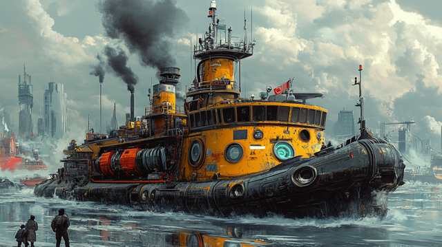 caveproject_retrofuturistic_tug_fishing_boat_detailed_engineeri_589c4e5a-1828-4a80-8fb3-51843213d83a.png