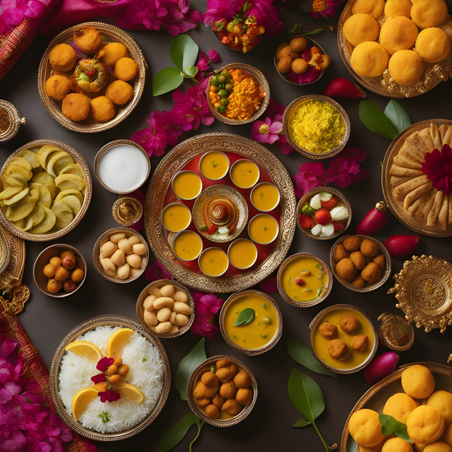 An-overhead-shot-of-a-table-set-with-a-vibrant-Janmashtami-Thali-featuring-sweets--savories--and-beverages--possibly-with-some-decorative-elements-like-flowers-or-traditional-cloth-.png