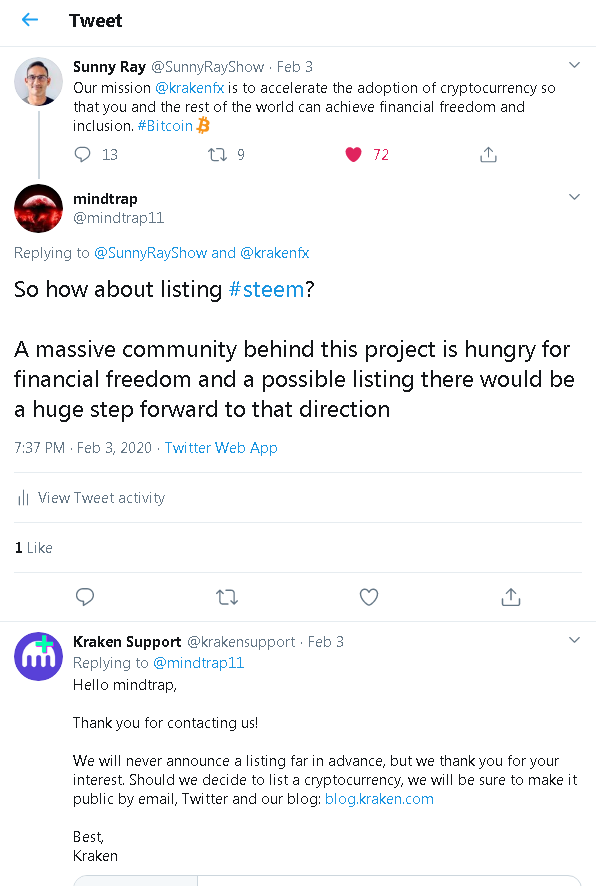 2020-02-05 22_37_01-mindtrap on Twitter_ _@SunnyRayShow @krakenfx So how about listing #steem_ A mas.png