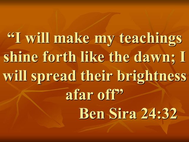 Wisdom is expansive. I will make my teachings shine forth like the dawn; I will spread their brightness afar off. Ben Sira 24,32.jpg