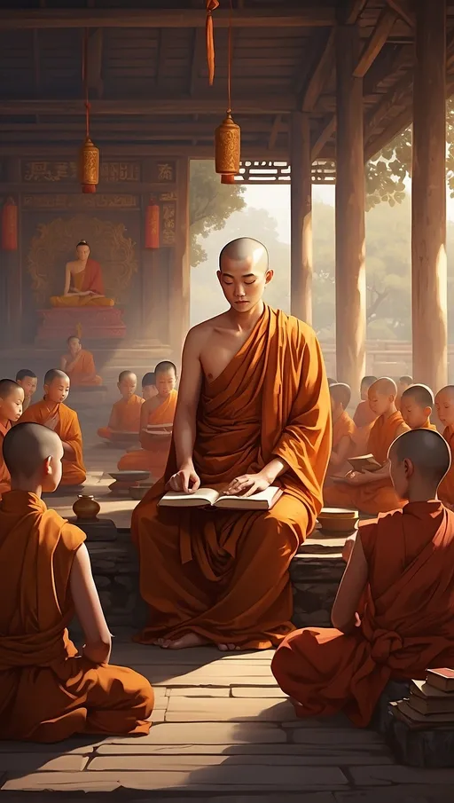 Leonardo_Diffusion_XL_a_buddhist_monk_teaching_his_students_il_0.webp