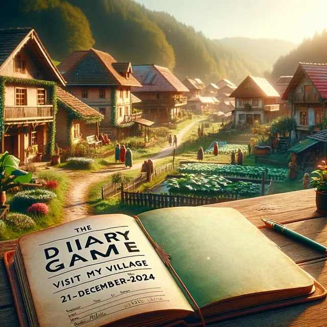 DALL·E 2024-12-21 13.36.58 - A picturesque village on a bright December day, featuring lush greenery, traditional houses, and villagers engaging in daily activities. The foregroun.webp
